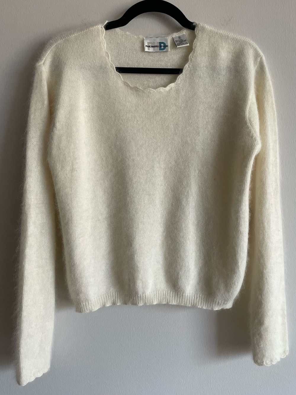 Vintage 90s Paul Harris Design Angora Sweater Cream Fuzzy Balletcore Coquette S